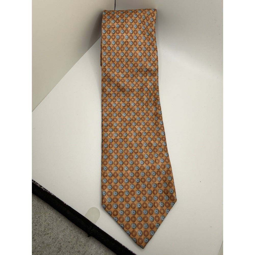 Ermenegildo Zegna Silk Tie‎ Micro Medallion Orange Blue Jacquard Italy